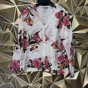 Hot‎ Cotton Floral Blouse - Pink and White